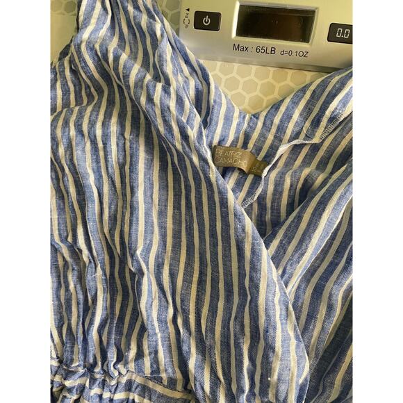 Beatriz Camacho Womens Jumpsuit Size 8 Blue Striped Linen Wide Leg Lagenlook - Picture 7 of 9